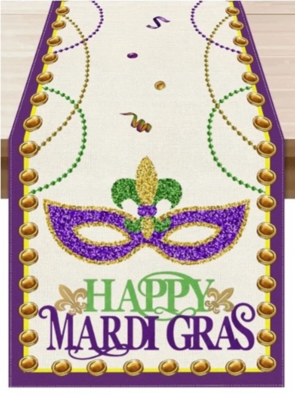 Mardi Gras Table Runner & Floor Mat- Purple, Green & Gold, New